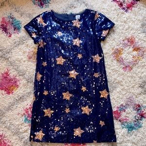 Blue sequins dress with with rose gold stars